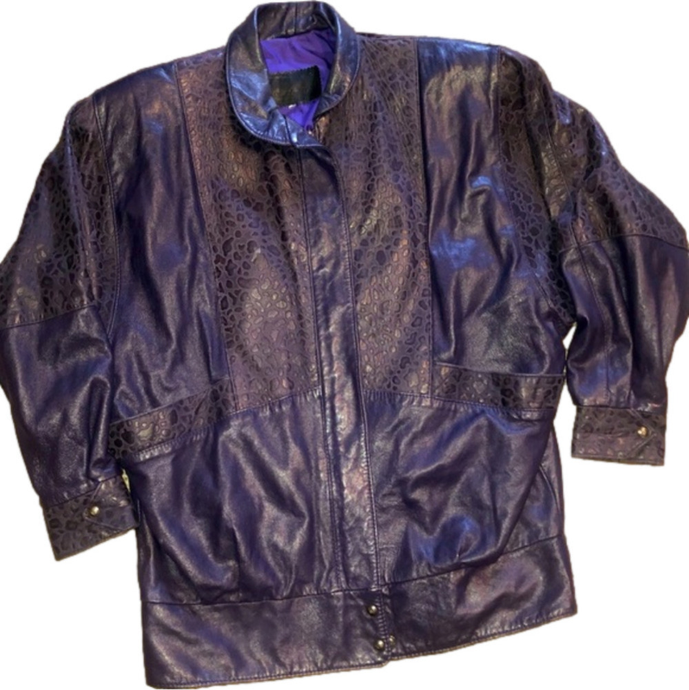 VINTAGE 100% Leather Oscar Leopold Animal Print 100% Leather Jacket Women XL